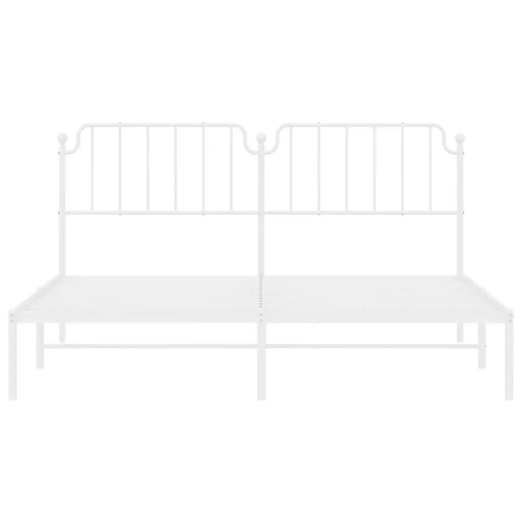 Metal Bed Frame King 183x203 cm White Bedroom Furniture Sturdy with Headboard