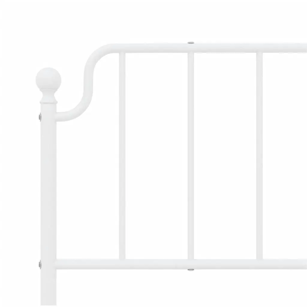 Metal Bed Frame King 183x203 cm White Bedroom Furniture Sturdy with Headboard