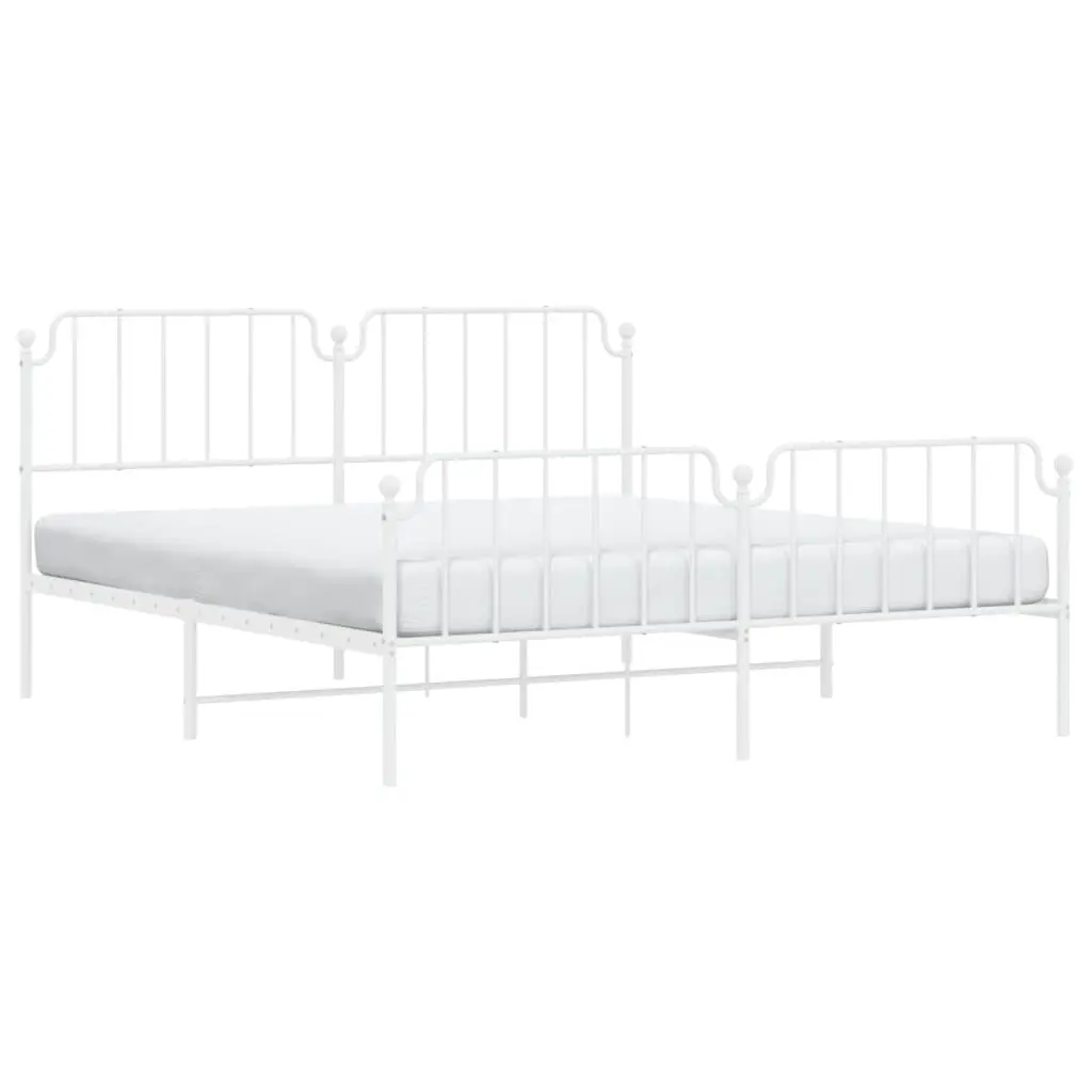 Metal Bed Frame King Size Bedroom Furniture Headboard Footboard White