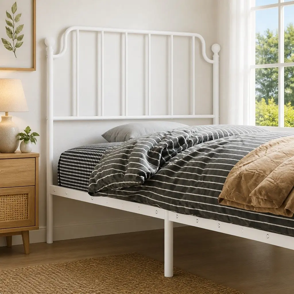 Metal Headboard White 90cm Bed Header Powder Coated Steel