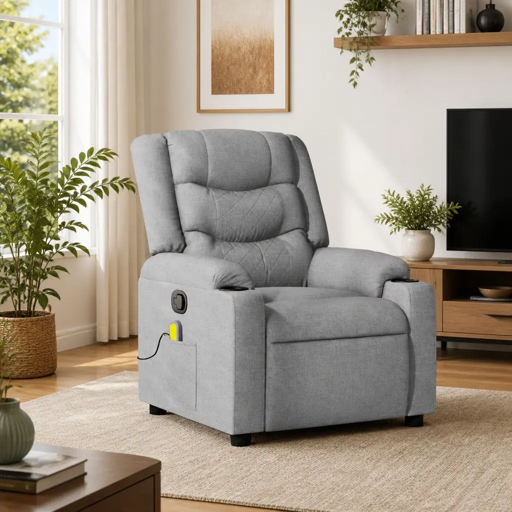 Massage Recliner Chair Manual Reclining Vibration Footrest Light Grey Fabric