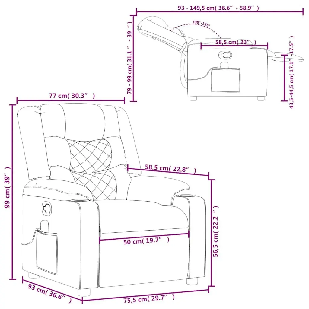 Massage Recliner Chair Grey Fabric Manual Recline Vibration 6 Points Armchair
