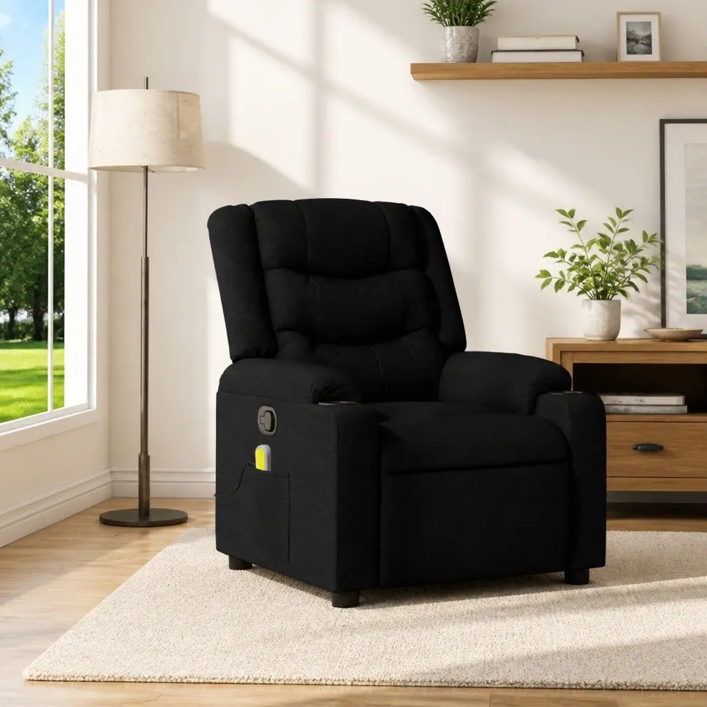 Black Fabric Manual Recline Massage Chair
