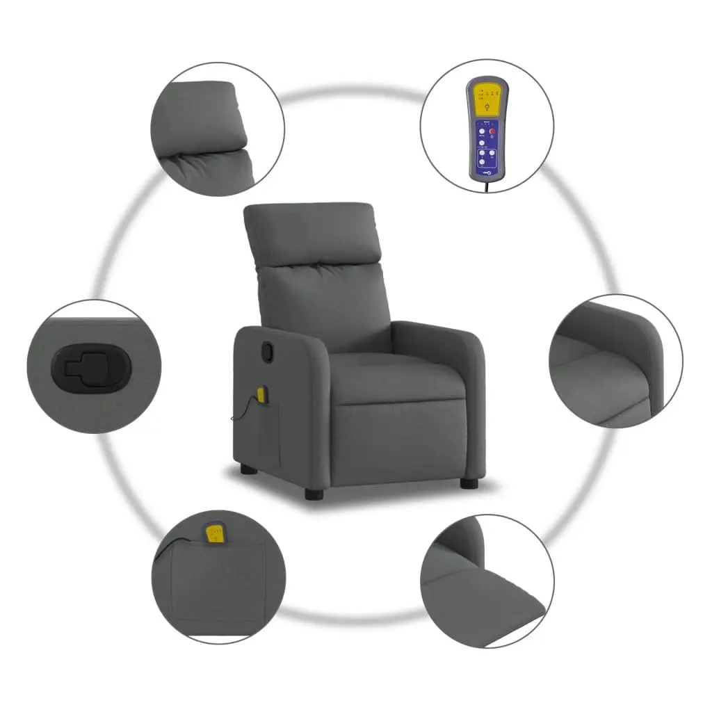 Recliner Chair Manual Massage 6 Vibration Points Adjustable Dark Grey Fabric