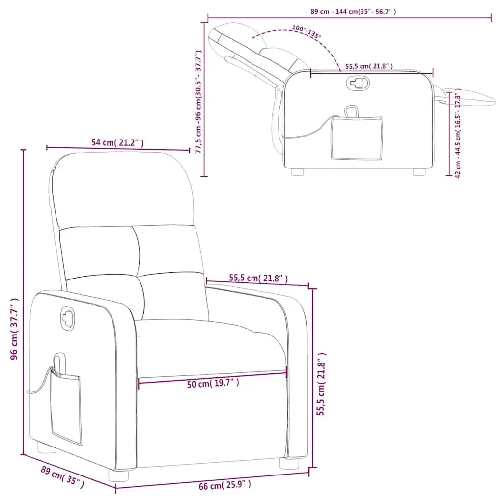 Massage Recliner Chair Grey Fabric Manual Recline Vibration 6 Points Armchair