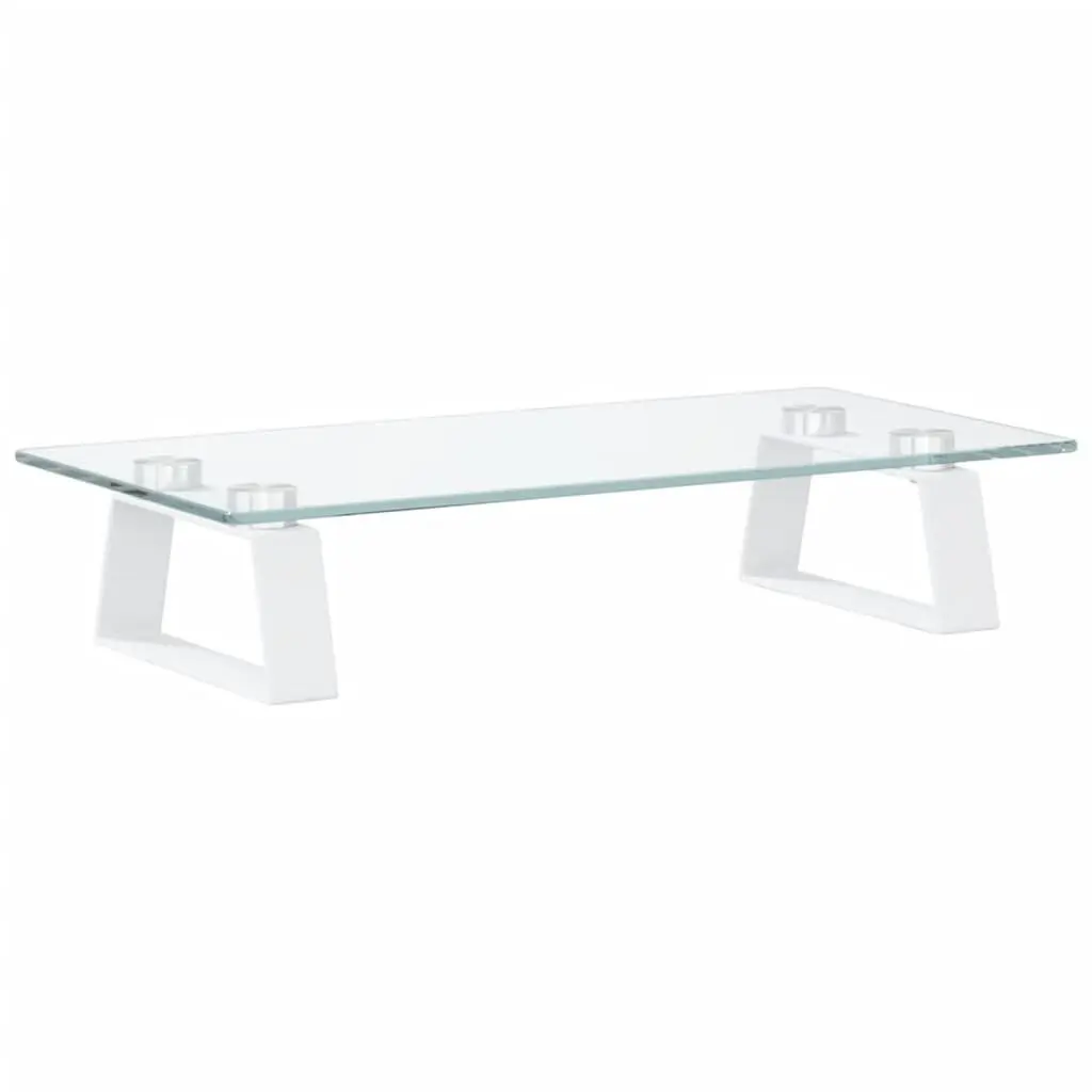 Monitor Stand White Tempered Glass Metal Riser Desk Organiser 40 x 20 x 8 cm