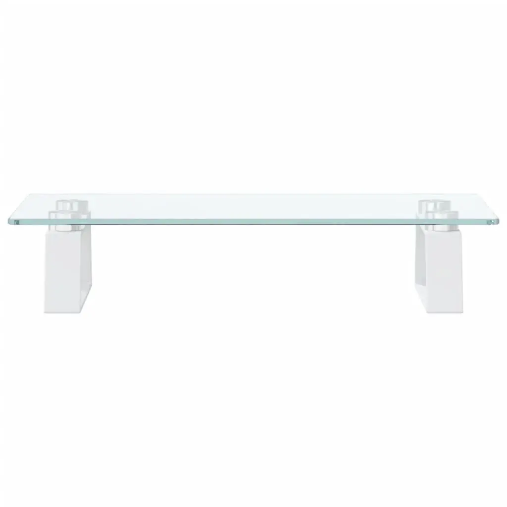 Monitor Stand White Tempered Glass Metal Riser Desk Organiser 40 x 20 x 8 cm