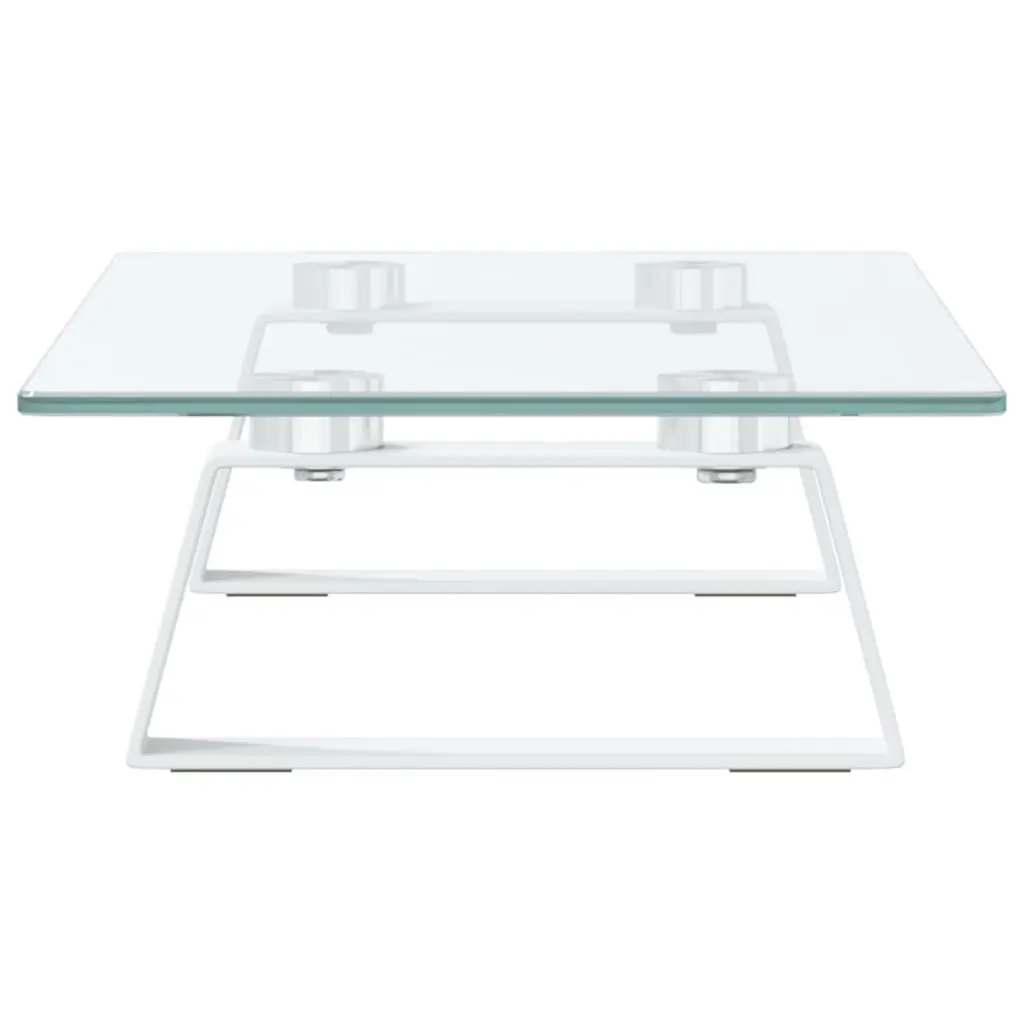 Monitor Stand White Tempered Glass Metal Riser Desk Organiser 40 x 20 x 8 cm