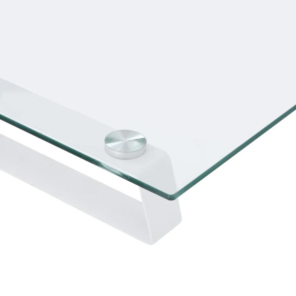 Monitor Stand White Tempered Glass Metal Riser Desk Organiser 40 x 20 x 8 cm