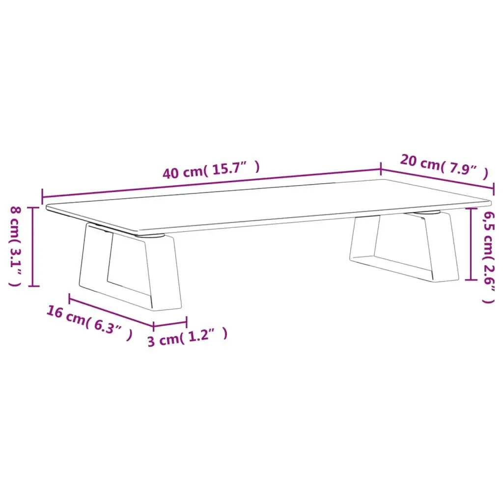 Monitor Stand White Tempered Glass Metal Riser Desk Organiser 40 x 20 x 8 cm