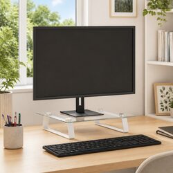 Monitor Stand White Tempered Glass Metal Computer Riser Desk Organiser Storage