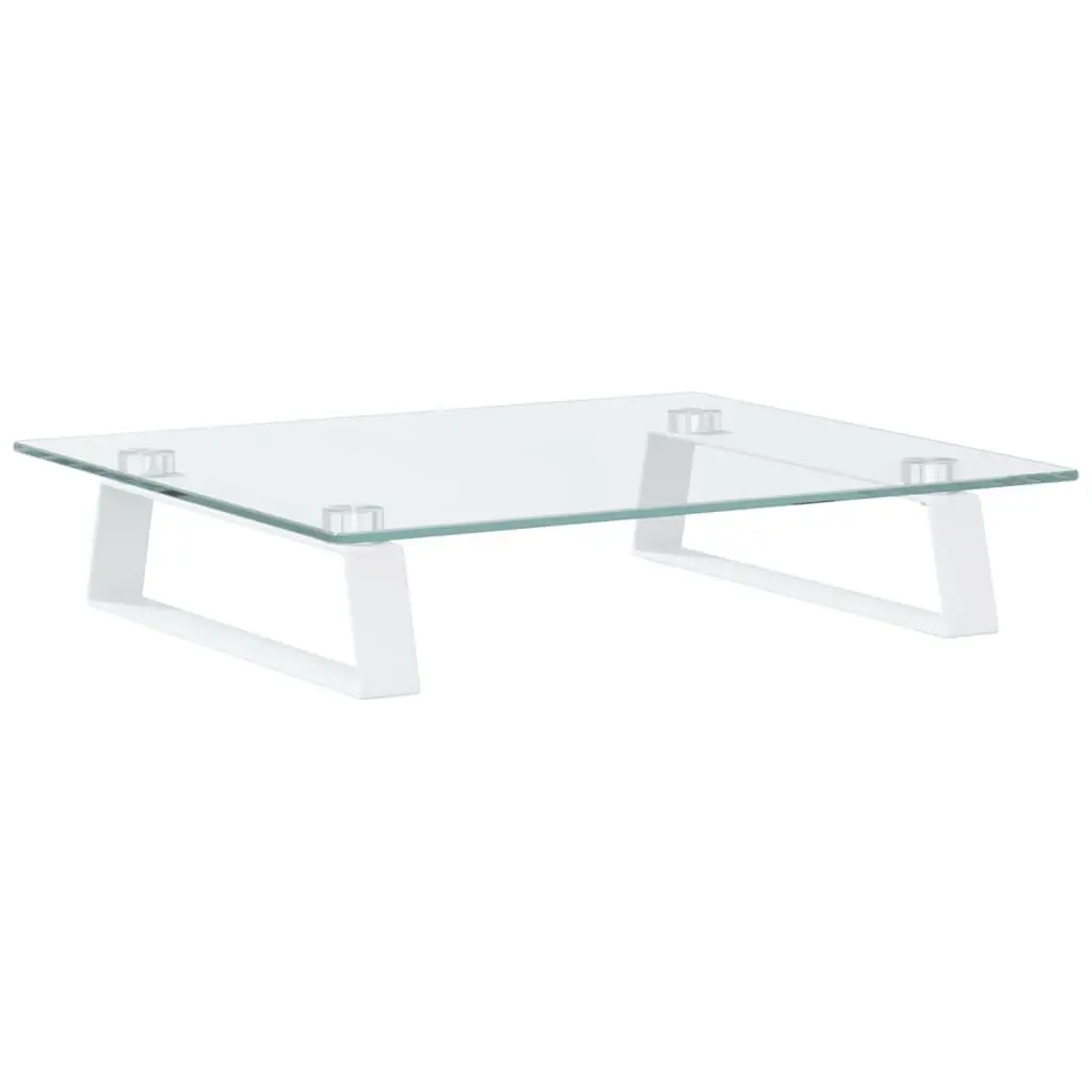 Monitor Stand White Tempered Glass Metal Computer Riser Desk Organiser