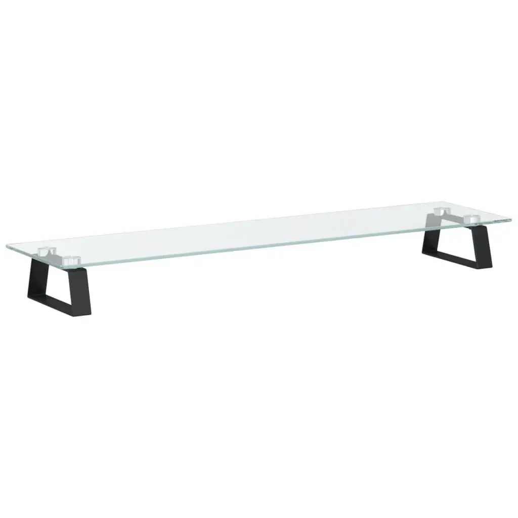 Monitor Stand Ergonomic Black Tempered Glass Metal 80 x 20 x 8 cm