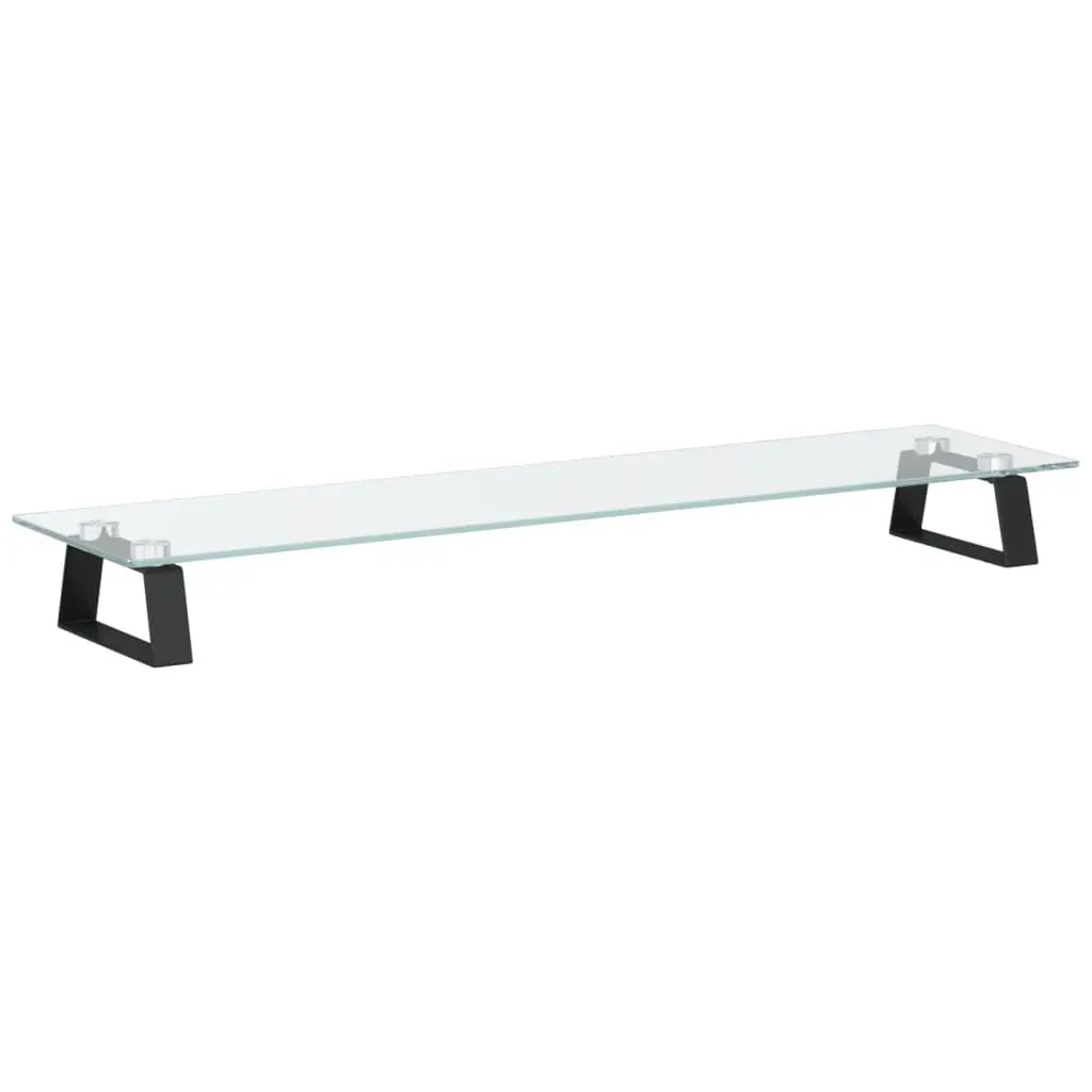 Monitor Stand Ergonomic Black Tempered Glass Metal 80 x 20 x 8 cm