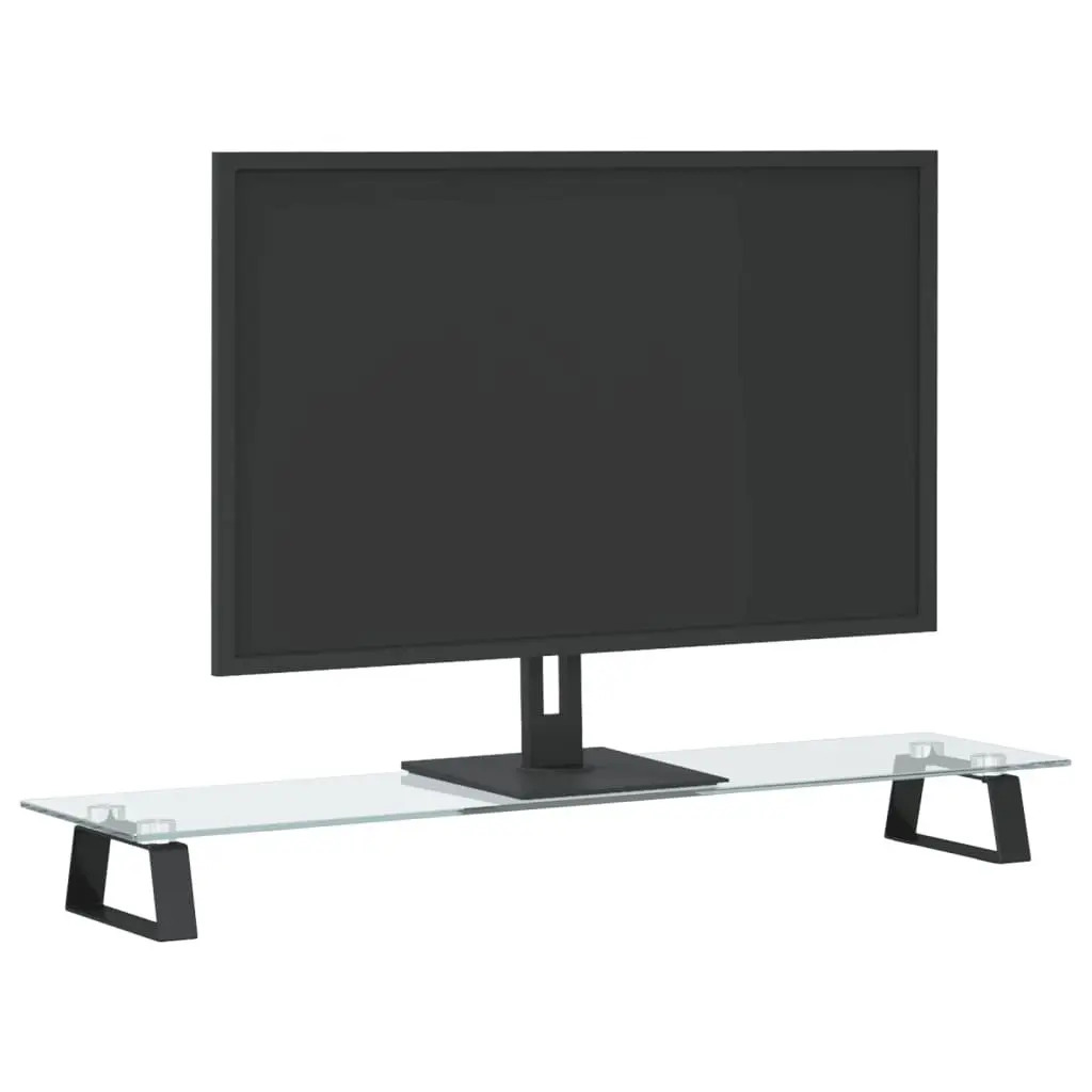 Monitor Stand Ergonomic Black Tempered Glass Metal 80 x 20 x 8 cm