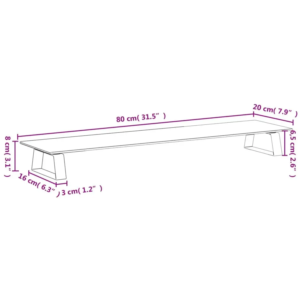 Monitor Stand Ergonomic Black Tempered Glass Metal 80 x 20 x 8 cm