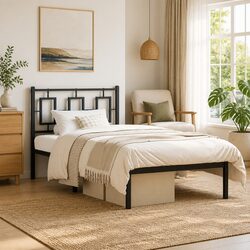 Sturdy Metal Bed Frame 90x190 cm, Black with Headboard