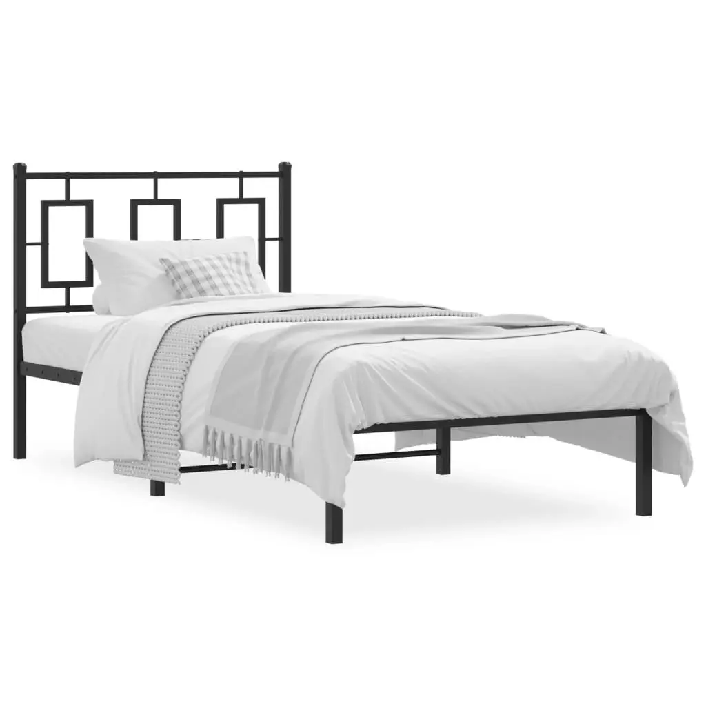 Metal Bed Frame 90x190 cm Headboard Black Steel Slats Storage Space