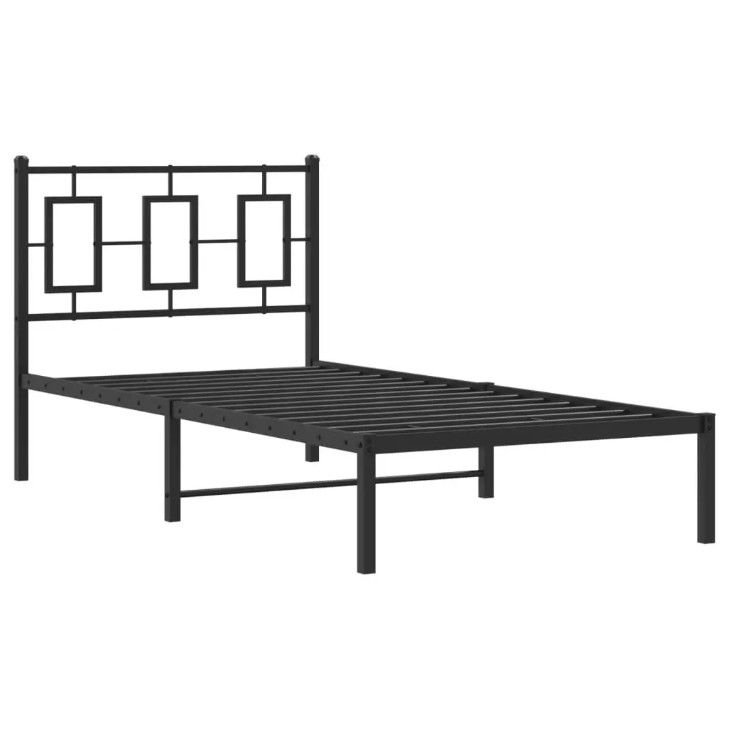 Metal Bed Frame 90x190 cm Headboard Black Steel Slats Storage Space