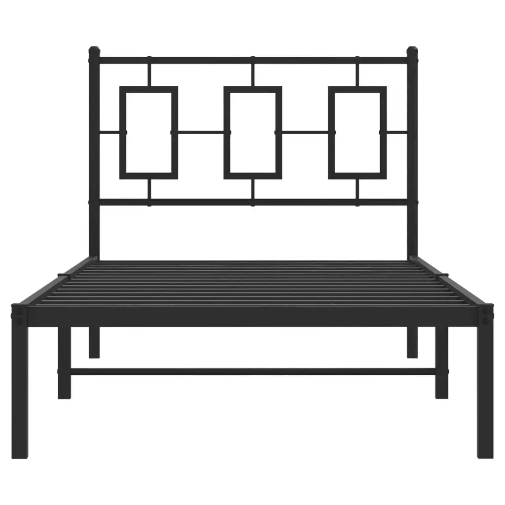 Metal Bed Frame 90x190 cm Headboard Black Steel Slats Storage Space