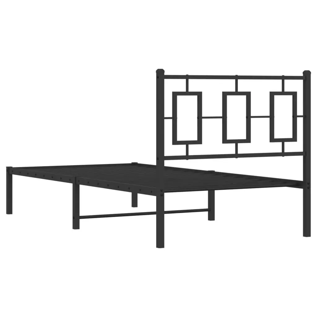 Metal Bed Frame 90x190 cm Headboard Black Steel Slats Storage Space