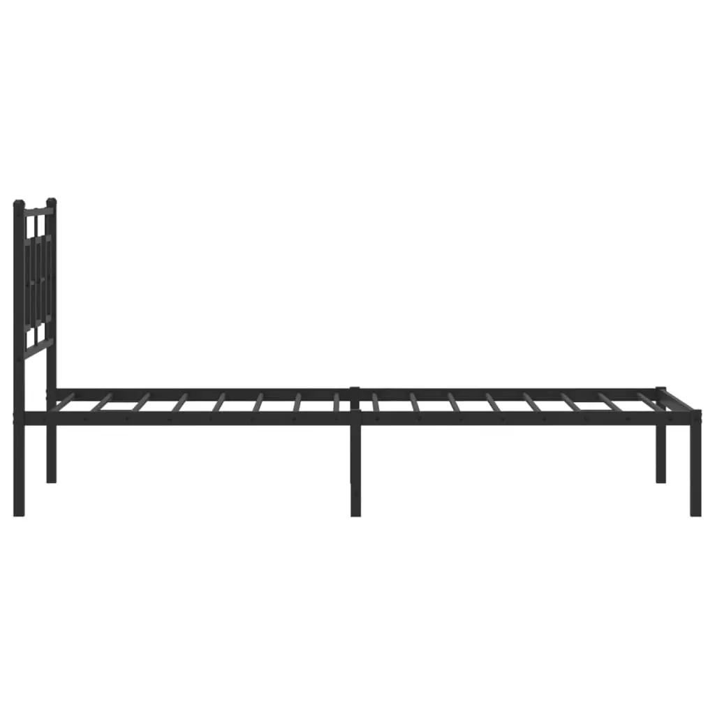 Metal Bed Frame 90x190 cm Headboard Black Steel Slats Storage Space