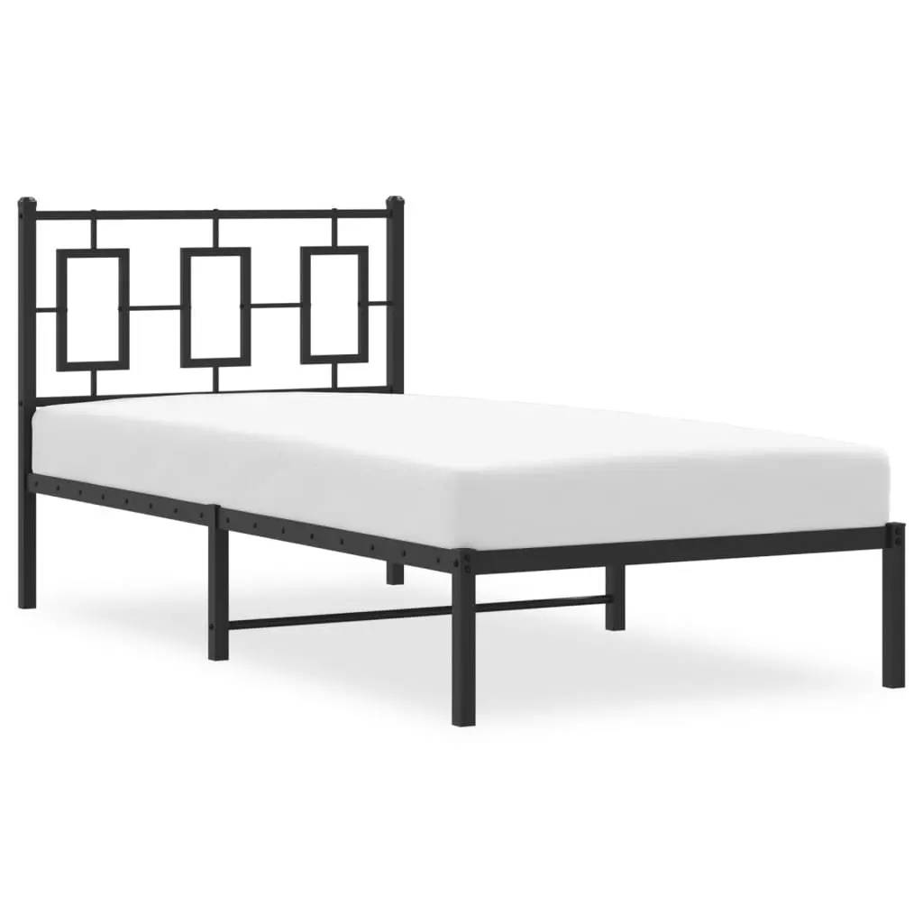 Metal Bed Frame 90x190 cm Headboard Black Steel Slats Storage Space