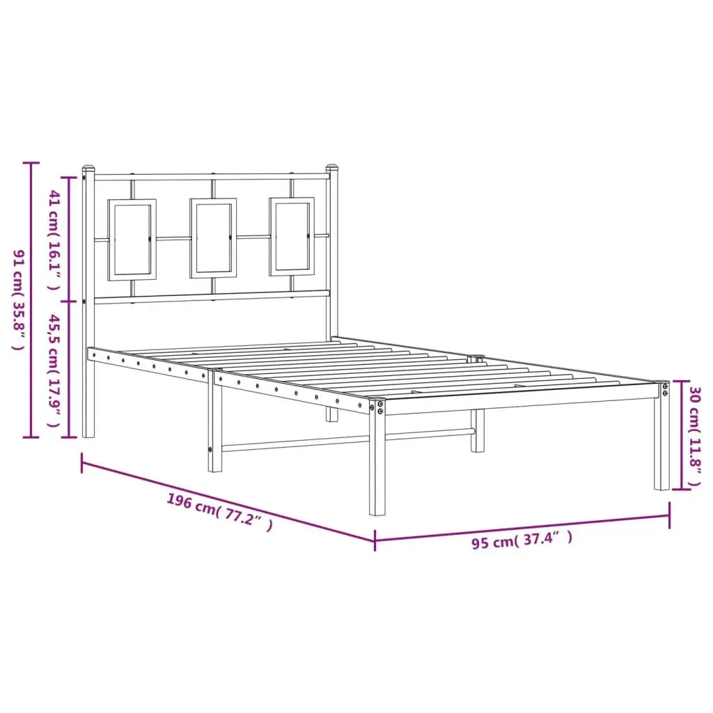 Metal Bed Frame 90x190 cm Headboard Black Steel Slats Storage Space