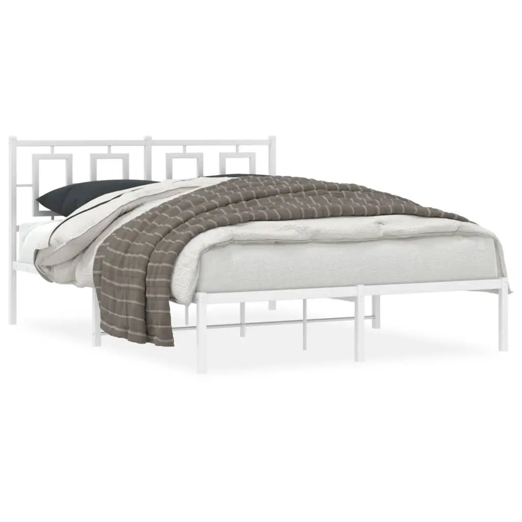 White Metal Bed Frame with Headboard