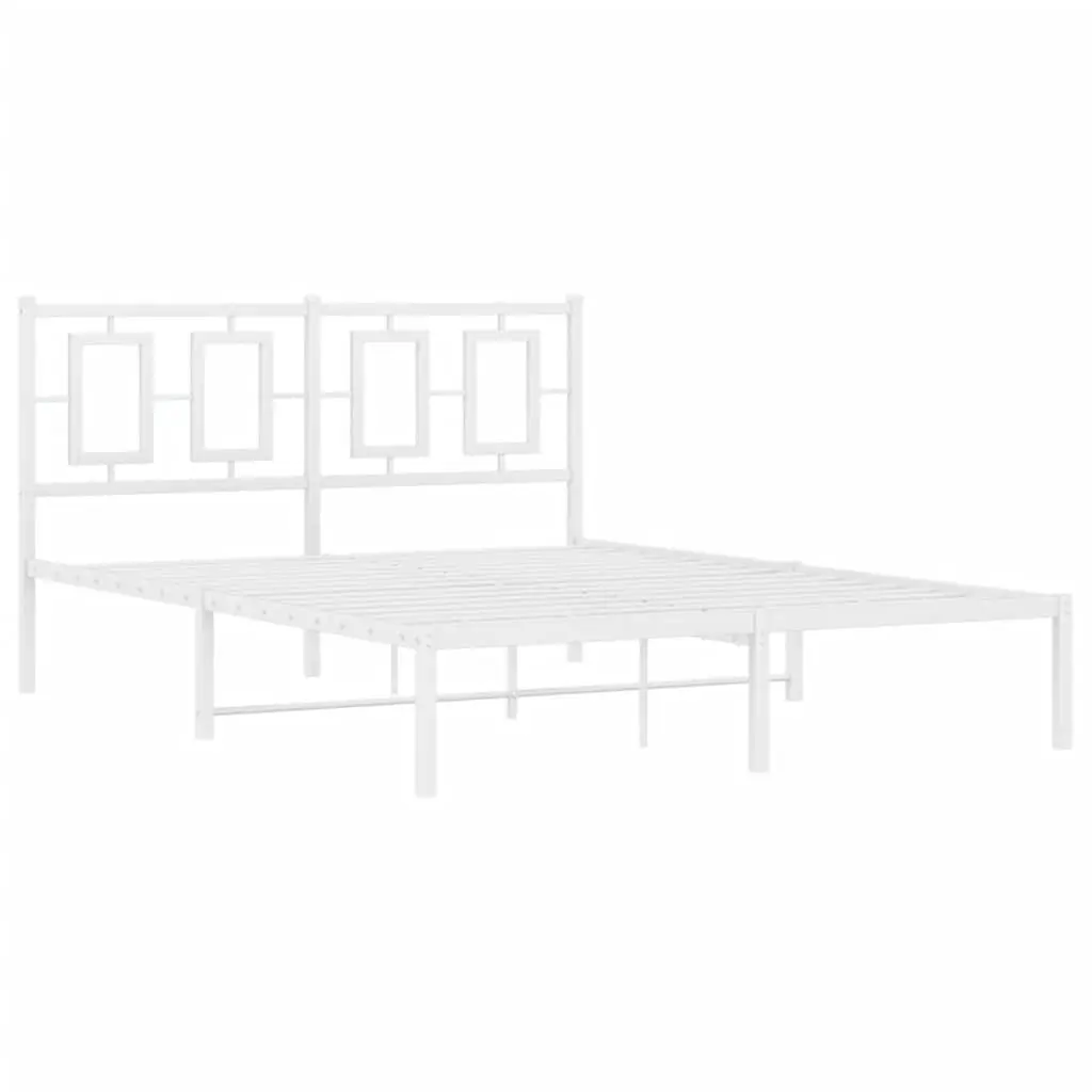 White Metal Bed Frame with Headboard