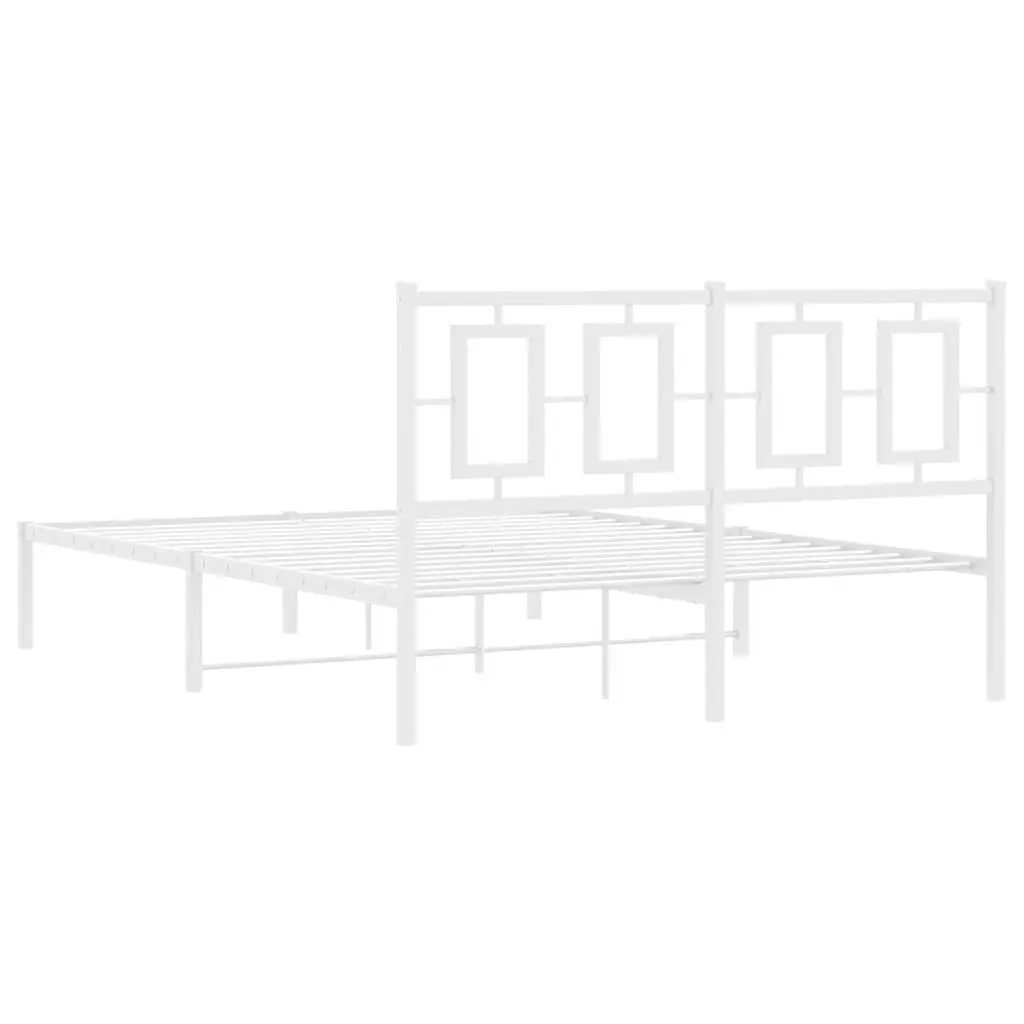 White Metal Bed Frame with Headboard