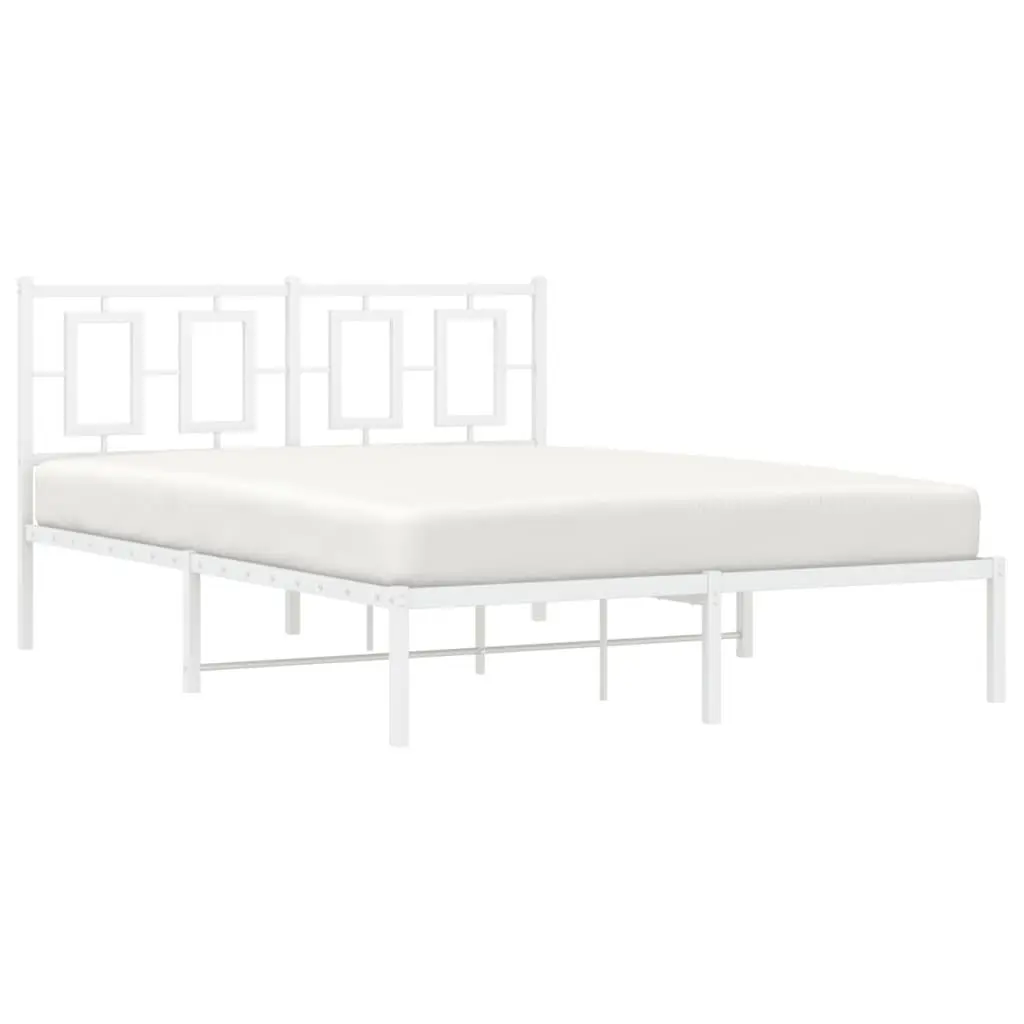 White Metal Bed Frame with Headboard