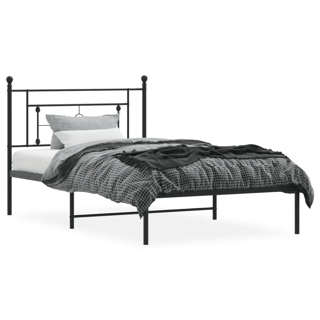 Metal Bed Frame King Single 107x203cm Black Steel Headboard