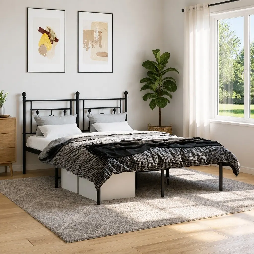 Black Bed Frame 135x190cm with Headboard