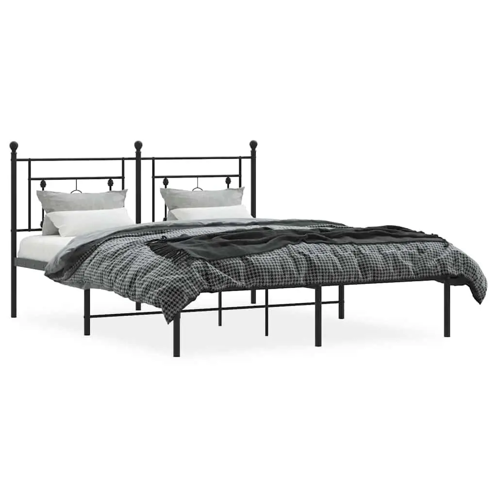 Metal Bed Frame with Headboard and Storage