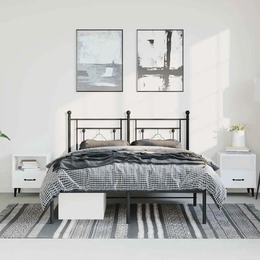 Metal Bed Frame with Headboard and Storage
