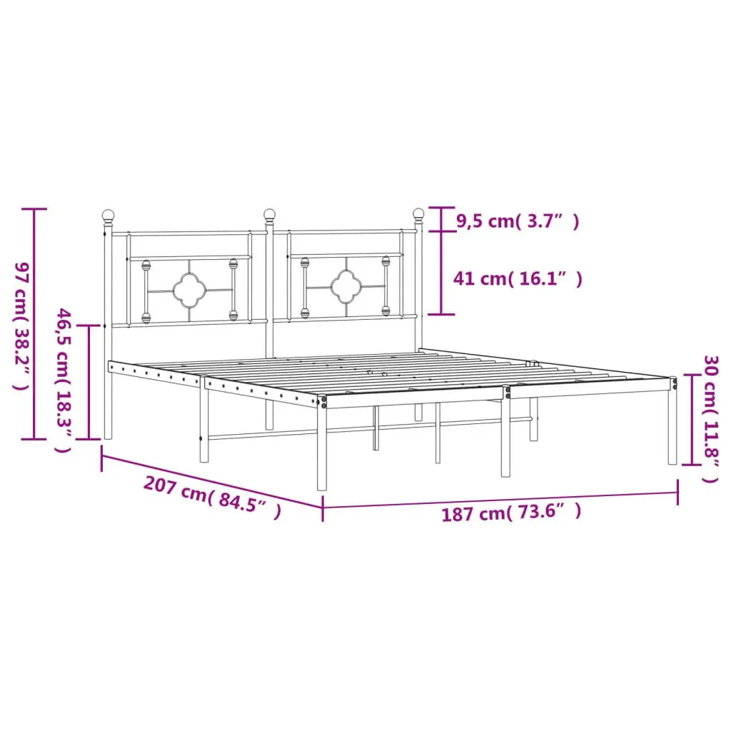 Metal Bed Frame King Size 183x203 cm Black Headboard Steel Slats Support