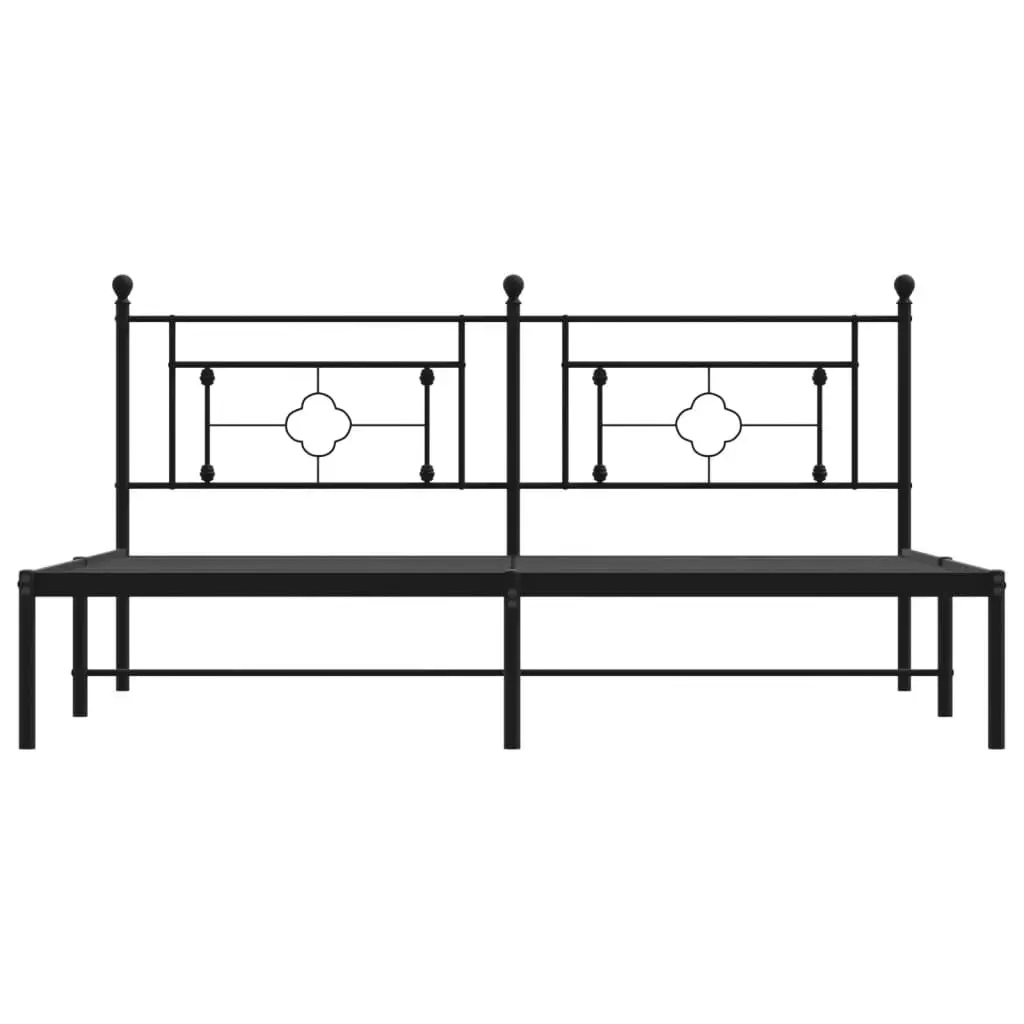 Metal Bed Frame King Size 183x203 cm Black Headboard Steel Slats Support