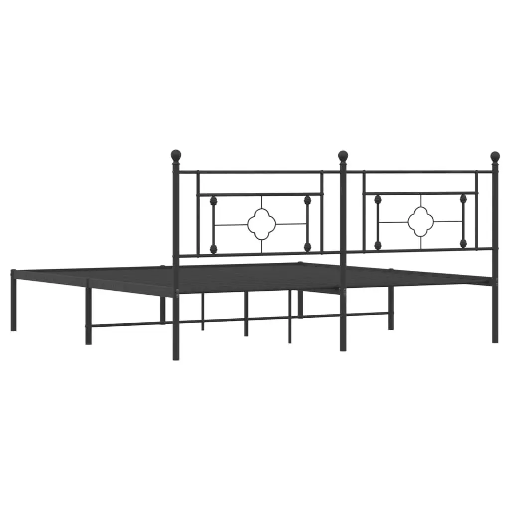 Metal Bed Frame King Size 183x203 cm Black Headboard Steel Slats Support
