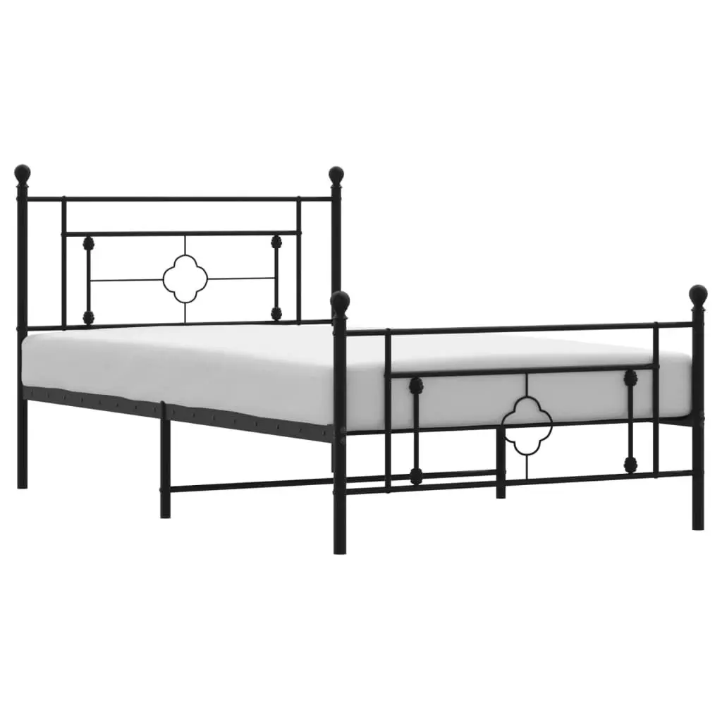 Metal Bed Frame King Single 107x203 cm with Footboard Storage Space Black