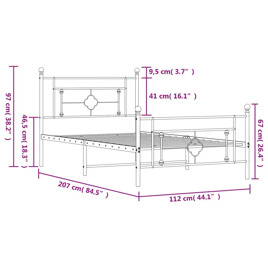 Metal Bed Frame King Single 107x203 cm with Footboard Storage Space Black
