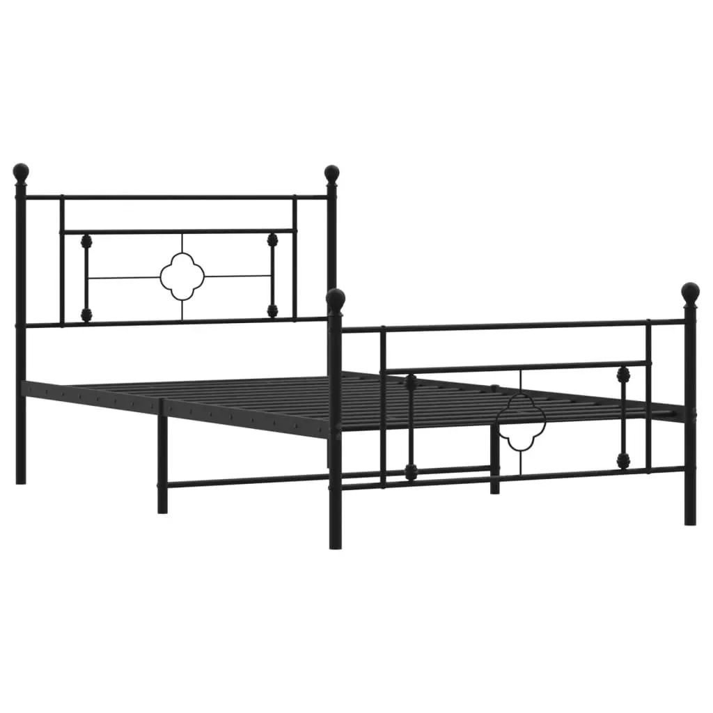 Metal Bed Frame King Single 107x203 cm with Footboard Storage Space Black