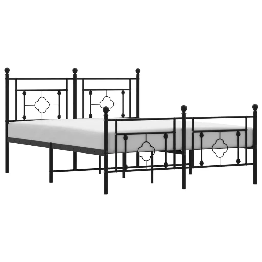 Metal Bed Frame 135x190 cm with Footboard Storage Space Black
