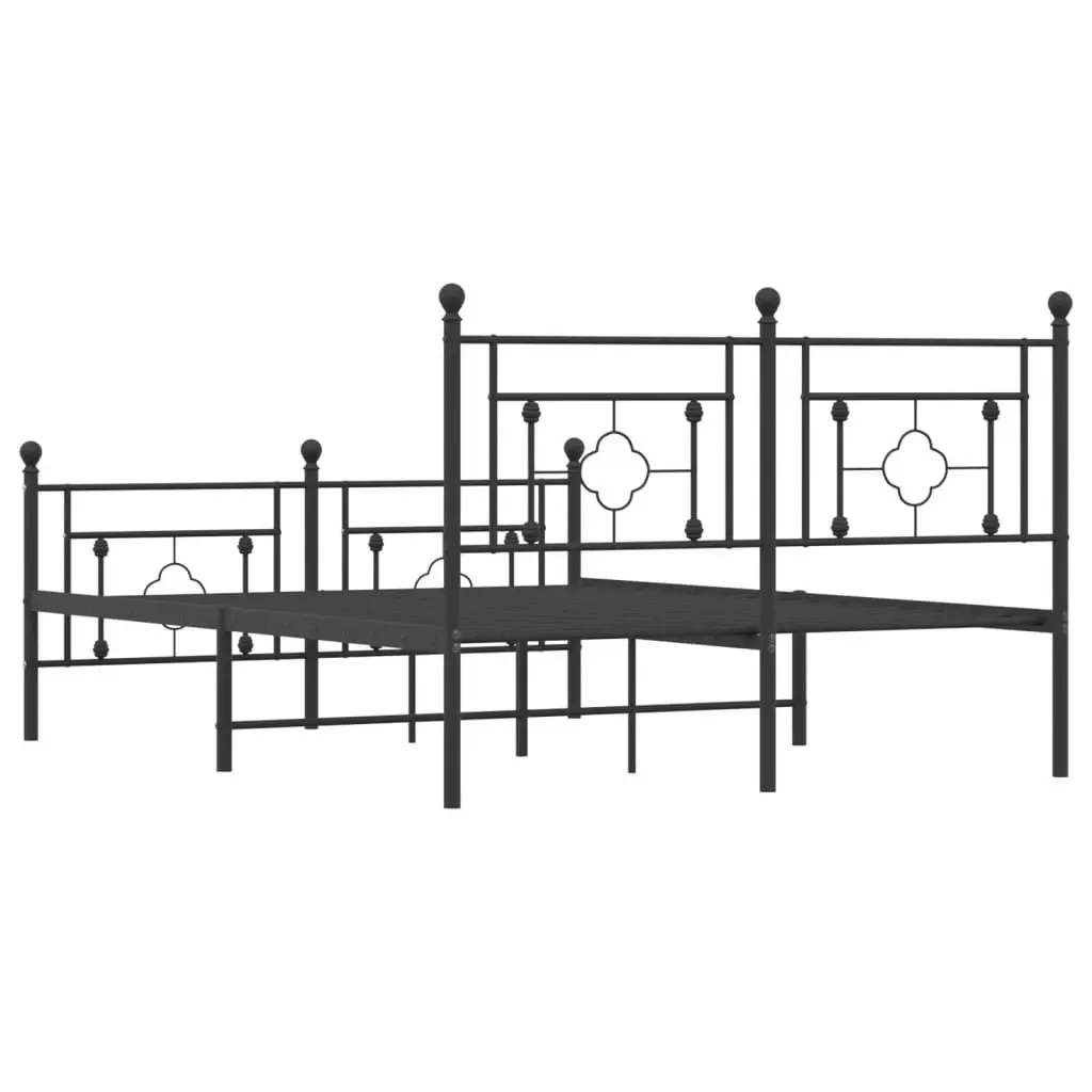 Metal Bed Frame 135x190 cm with Footboard Storage Space Black