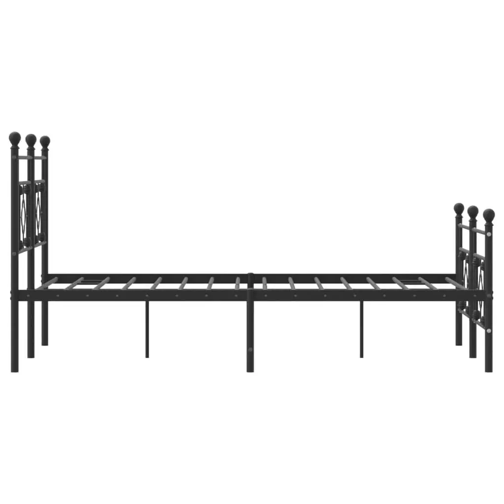 Metal Bed Frame 135x190 cm with Footboard Storage Space Black