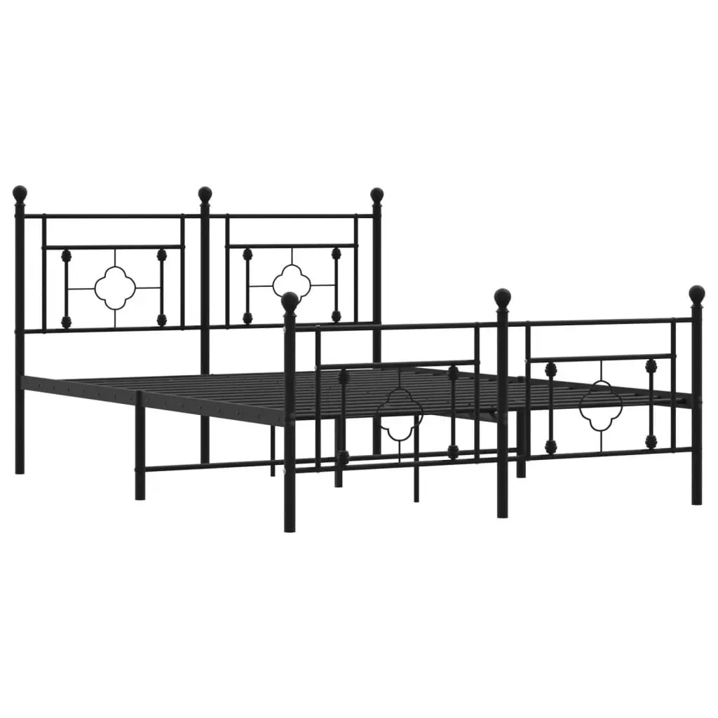 Metal Bed Frame 135x190 cm with Footboard Storage Space Black