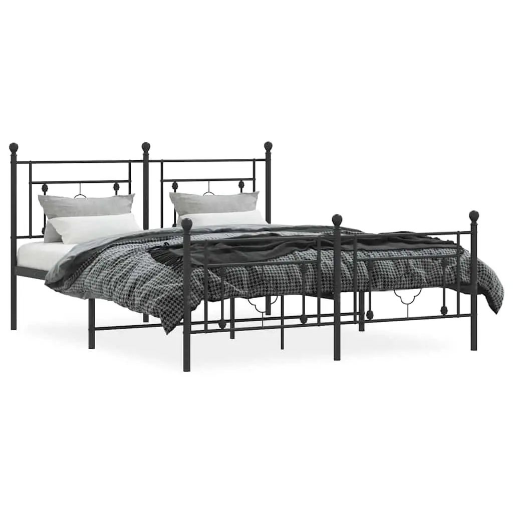 Metal Bed Frame Black 150x200 cm with Headboard and Footboard
