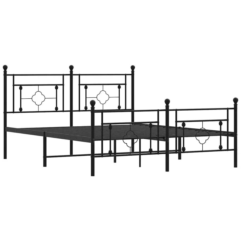 Metal Bed Frame Black 150x200 cm with Headboard and Footboard