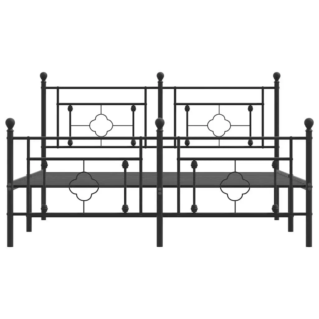 Metal Bed Frame Black 150x200 cm with Headboard and Footboard