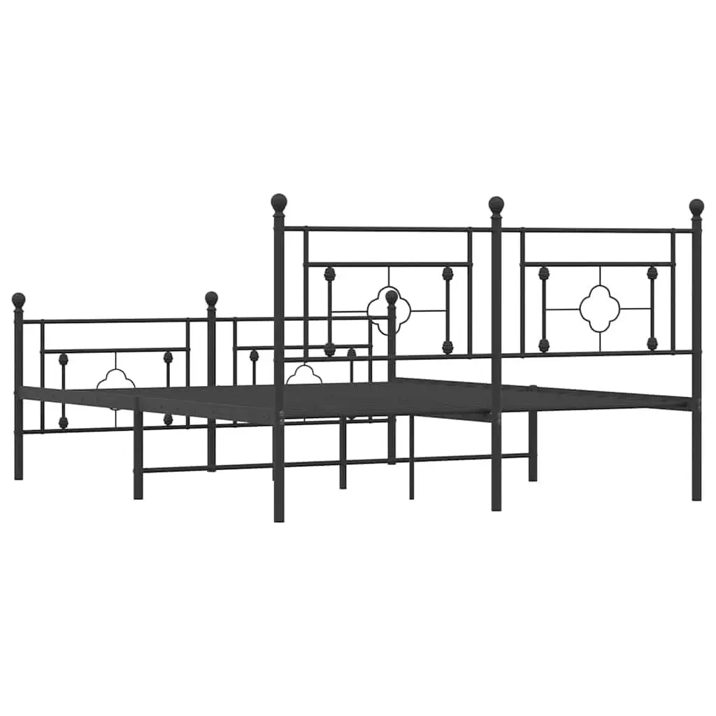 Metal Bed Frame Black 150x200 cm with Headboard and Footboard